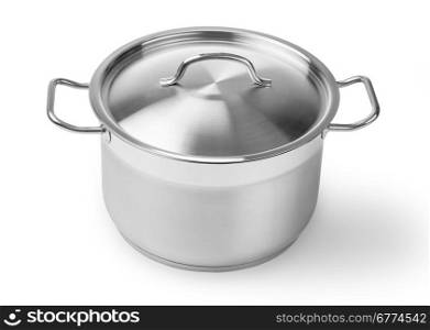 one professional metal pot cooker for boiling isolated with clipping path