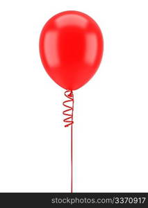 one red party balloon with ribbon isolated on white background