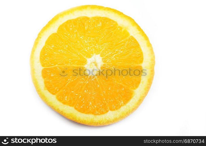 One ripe juicy orange and its half isolated on white background