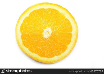 One ripe juicy orange and its half isolated on white background