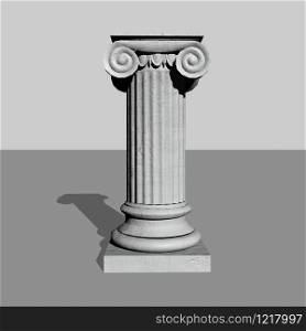 One stone column or pillar in grey background. Stone column - 3D render