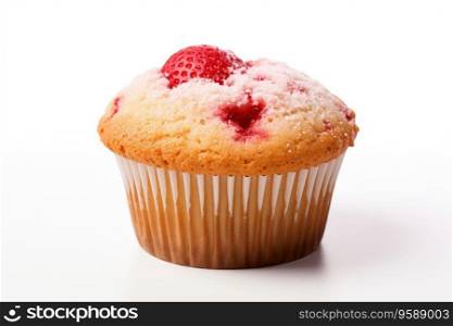 One strawberry muffin white background