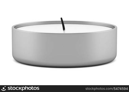 one tea light candle isolated on white background