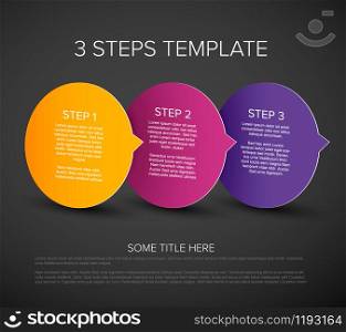 One two three - vector progress template for three steps or options on three circles - dark version