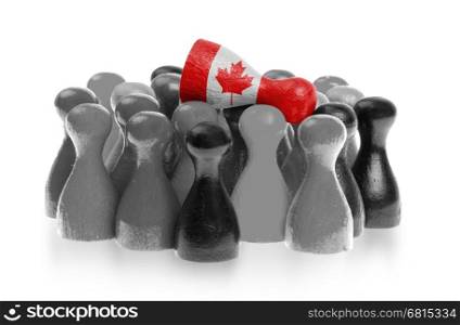 One unique pawn on top of common pawns, flag of Canada