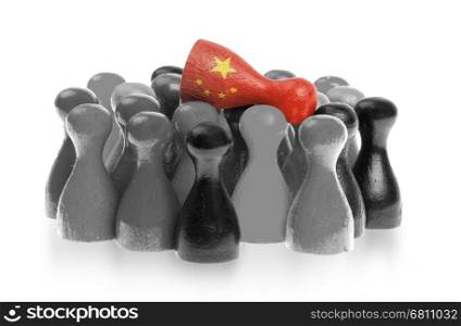 One unique pawn on top of common pawns, flag of China