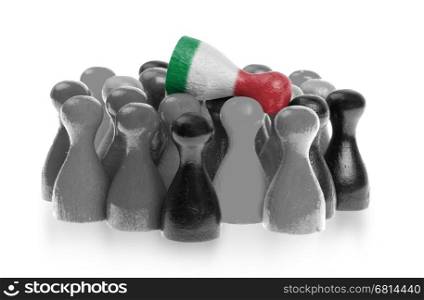 One unique pawn on top of common pawns, flag of Italy