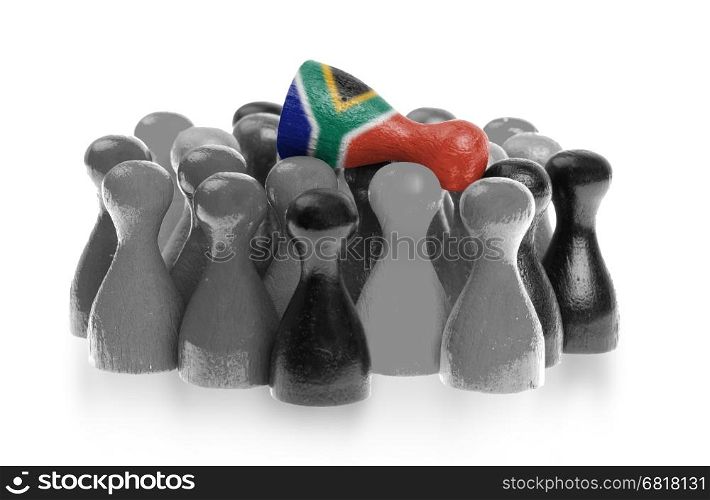 One unique pawn on top of common pawns, flag of South Africa