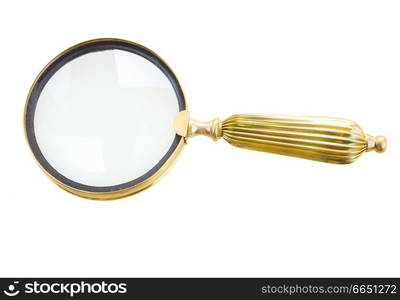 one vintage magnifying glass isolated on white background