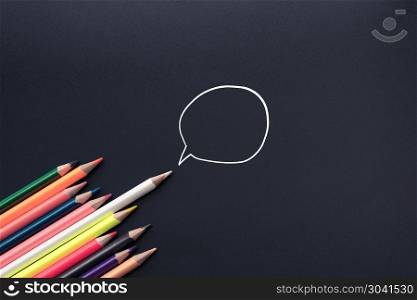 one voice communication, one vote election, white color pencil l. one voice communication, one vote election, white color pencil lead other share idea on black background with copy space