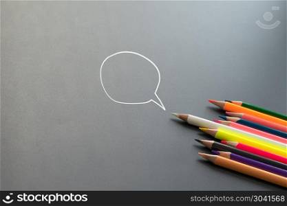 one voice communication, one vote election, white color pencil l. one voice communication, one vote election, white color pencil lead other share idea on black background with copy space