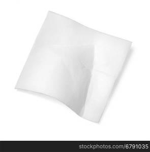 One White Paper Napkin Isolated on White Background with clipping path