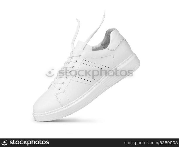 One White sneaker and floating rope. Isolated on white background with clipping path