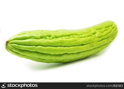 One whole bitter gourd isolated on white background