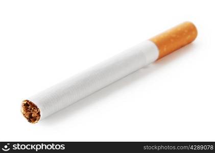 One whole cigarette isolated on white background