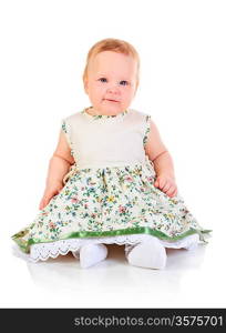 one years old baby girl on a white background
