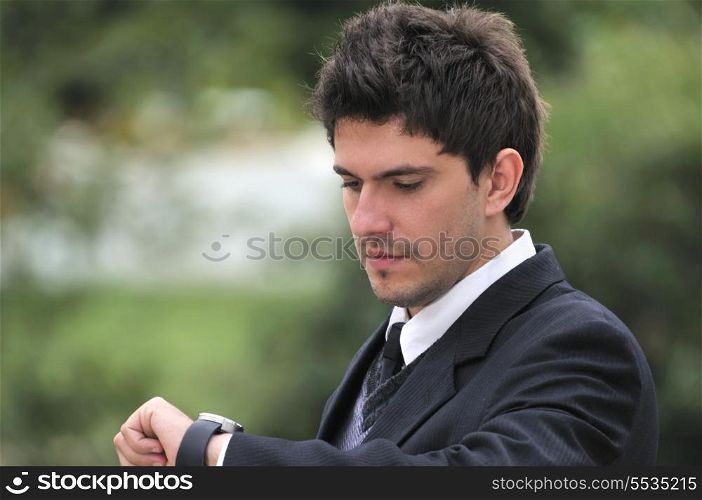 one young businessman face portrait outdoor