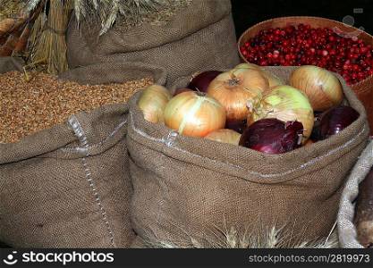 onion in bag on rural market