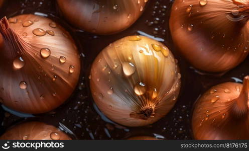 Onion seamless background with water drops, top view, flat lay. Generative AI. High quality illustration. Onion seamless background with water drops, top view, flat lay. Generative AI