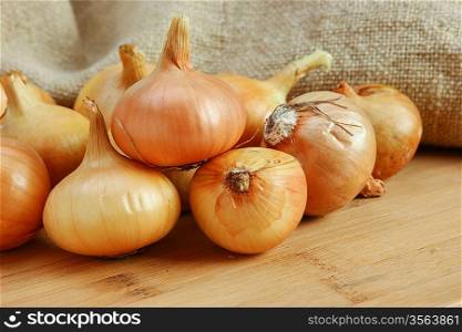 onions on a kitchen cutting board