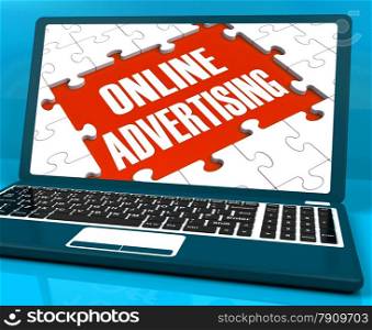 . Online Advertising On Laptop Shows Websites Promotions And Ecommerce Strategies