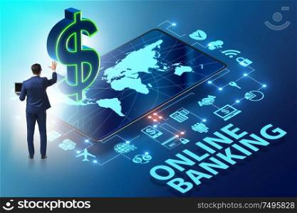 Online banking concept with the businessman. Online banking concept with businessman
