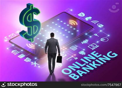 Online banking concept with the businessman. Online banking concept with businessman