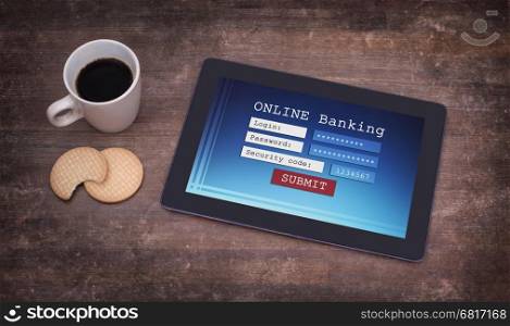 Online banking on a tablet - login, password and security code