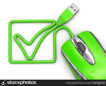 Online checklist. Computer mouse on white isolated background. 3d
