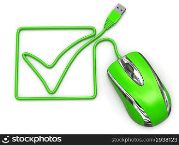 Online checklist. Computer mouse on white isolated background. 3d