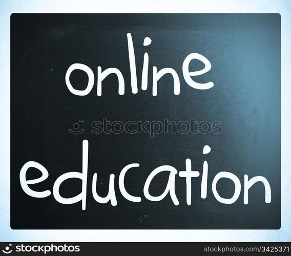 ""Online education" handwritten with white chalk on a blackboard"