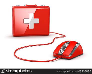 Online first aid. Mose and medical kit. 3d