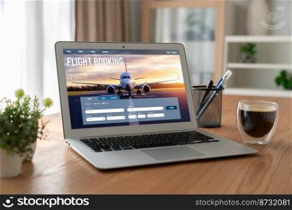 Online flight booking website provide modish reservation system . Travel technology concept .. Online flight booking website provide modish reservation system