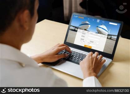 Online flight booking website provide modish reservation system . Travel technology concept .. Online flight booking website provide modish reservation system