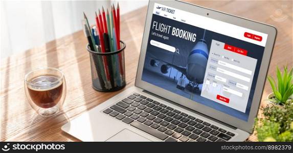 Online flight booking website provide modish reservation system . Travel technology concept .. Online flight booking website provide modish reservation system 