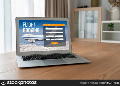 Online flight booking website provide modish reservation system . Travel technology concept .. Online flight booking website provide modish reservation system 