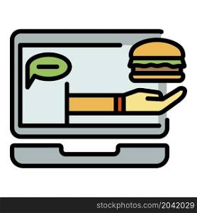 Online food ordering icon. Outline online food ordering vector icon color flat isolated. Online food ordering icon color outline vector