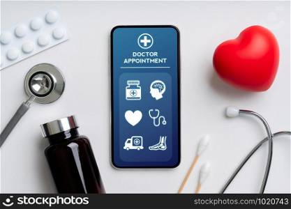 Online health care icon application on smart phone