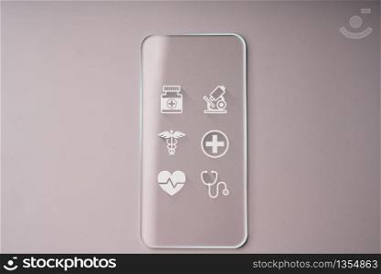 Online health care icon application on smart phone
