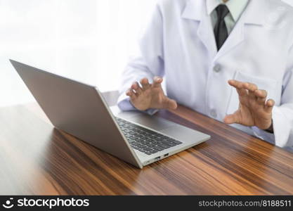 online health consultant concept, Doctor using computer online health consultant for patient at stay home using by technology communication online conversation, online health consultant for hospital