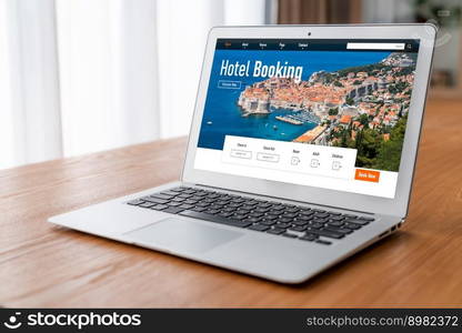 Online hotel accommodation booking website provide modish reservation system . Travel technology concept .. Online hotel accommodation booking website provide modish reservation system