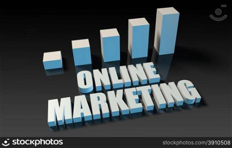Online marketing graph chart in 3d on blue and black. Online marketing