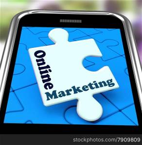 . Online Marketing On Smartphone Shows Emarketing And Ecommerce