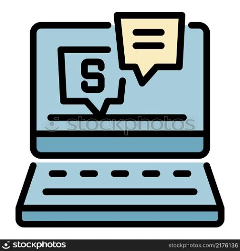 Online money chat icon. Outline online money chat vector icon color flat isolated. Online money chat icon color outline vector