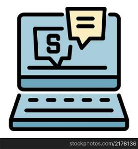 Online money chat icon. Outline online money chat vector icon color flat isolated. Online money chat icon color outline vector