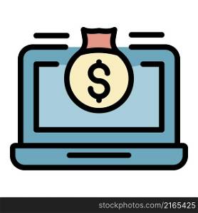 Online money icon. Outline online money vector icon color flat isolated. Online money icon color outline vector