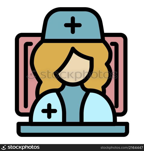 Online nurse icon. Outline online nurse vector icon color flat isolated. Online nurse icon color outline vector