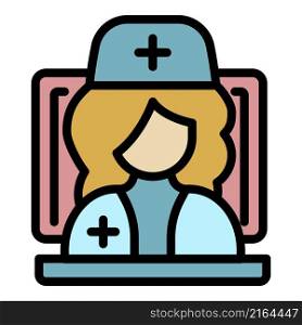 Online nurse icon. Outline online nurse vector icon color flat isolated. Online nurse icon color outline vector
