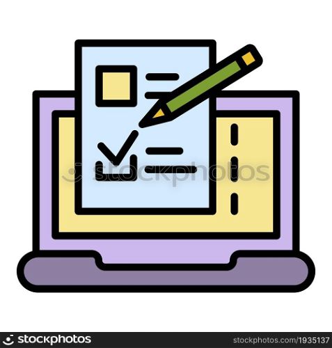 Online pencil check vote icon. Outline online pencil check vote vector icon color flat isolated. Online pencil check vote icon color outline vector