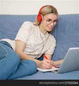 online remote courses cute student her laptop